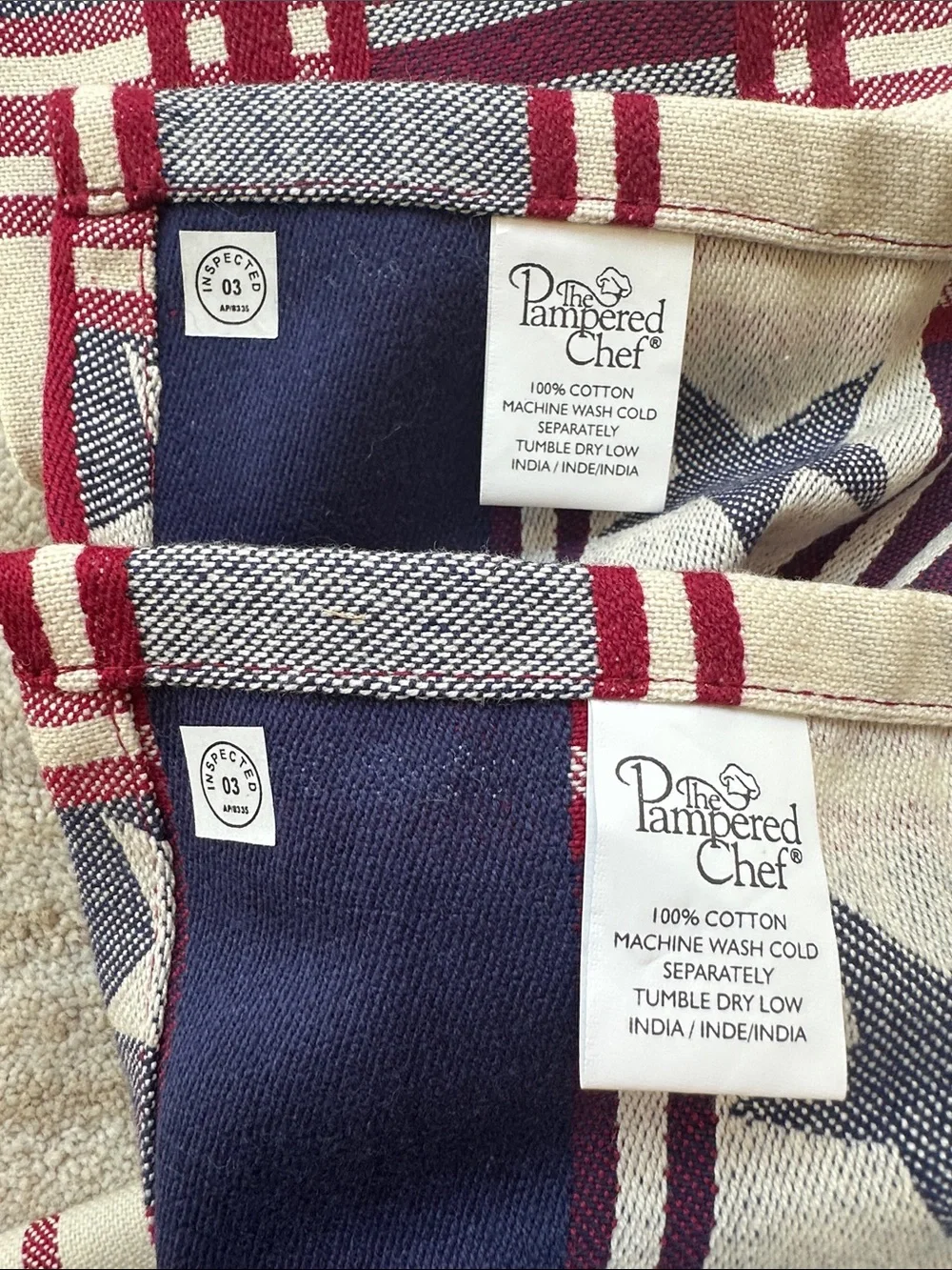 NWOT Set of 2 Pampered Chef Patriotic Kitchen Towels Plaid Star Red Blue Retired